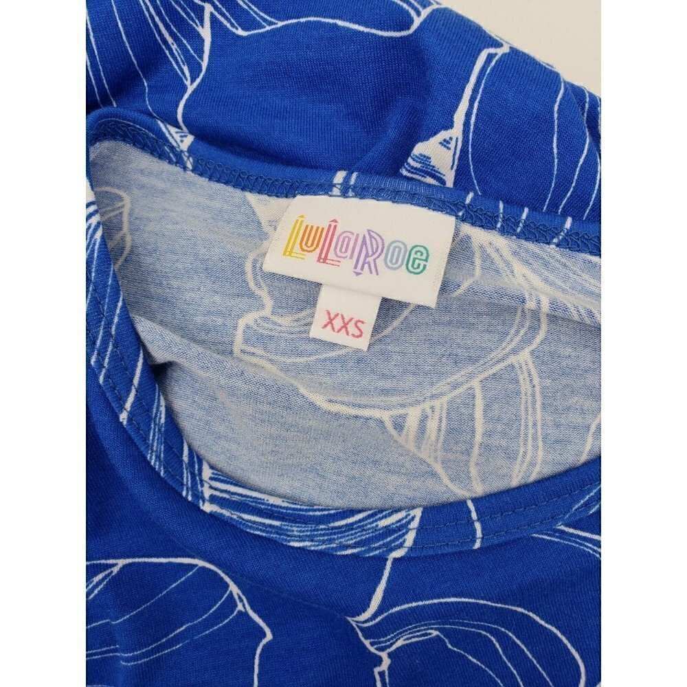 New with Tags LuLaRoe Irma Top XXS Blue White Hibiscus Floral Print TShirt - Picture 6 of 7